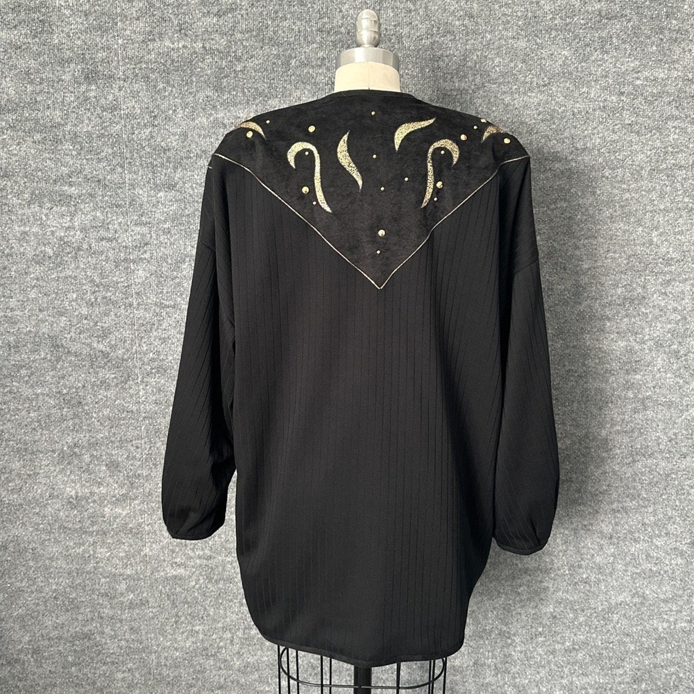 Vintage 80s Jon Pierre Womens Cardigan L Black Gold Oversized Sweater - Picture 6 of 12
